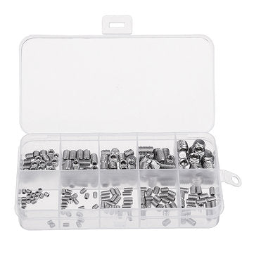 Suleve MXSH1 200Pcs Stainless Steel Set Grub Screw Allen Hex Socket Cup Point Assortment M3/M4/M5