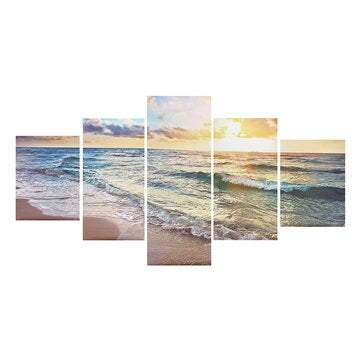 5 Panels Unframed Modern Canvas Seascape Sunrise Art Hanging Picture Room Wall Art Pictures Home Wal