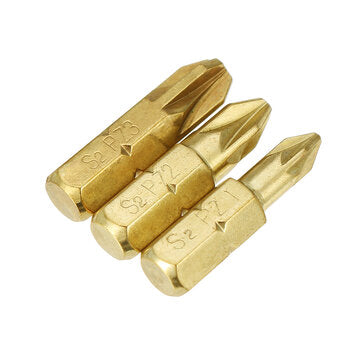 Broppe 3pcs 25mm PZ1-PZ3 Pozi Screwdriver Bits 1/4 Inch Hex Shank Electroplating Bronze