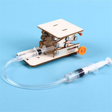 Kids DIY Science Toys Wood Syringe Educational Scientific Experiment Set Hydraulic Lift Table Model