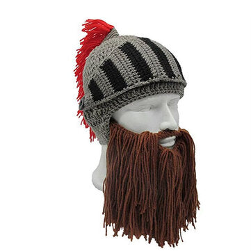 Mens Winter Crochet Knit Beanie Hats Roman Knight Helmet Face Mask Ski Cap Party