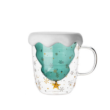 XH-121 300ML Innovative Christmas Tree Mark Cup Double-Layer Borosilicate Glass Transparent Coffee C