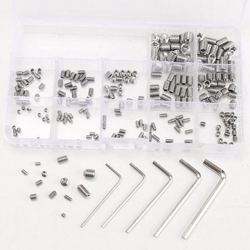 Suleve MXSS3 240Pcs M3/M4/M5/M6/M8 Stainless Steel Hex Allen Grub Screw Socket Flat Point Set Scr