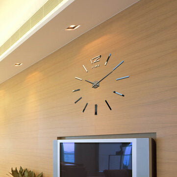 Frameless Large Modern 3D DIY Large Wall Clock Mirror Stickers Home Office Decor... (COLOR.: SILVER)