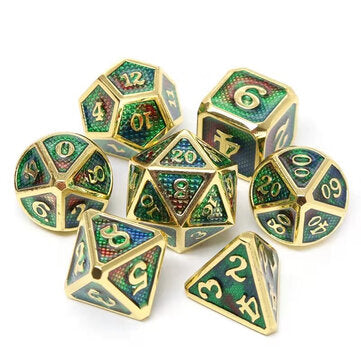 7 Pcs/Set Alloy Metal Dice Set Playing Game Poker Card Dungeons Dragons Party Boa... (COLOR.: GREEN)