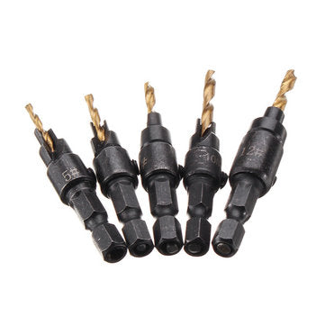 5pcs HSS 5/6/8/10/12 Countersink Chamfer Drill Bit Set Pilot Hole Woodworking Tool