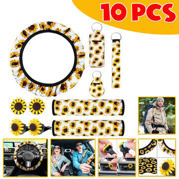 10pcs Sunflower Car Accessories Including Sunflower Steering Wheel Cover (TYPE: #2)