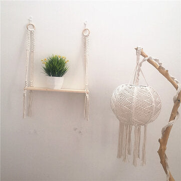 Wooden Bohemian Sling Rack Storage Rack Woven Rope Plant Rack Home DIY Decoration for Home Storage