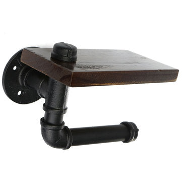 Retro Industrial Style Toilet Paper Holder with Sundries Stand