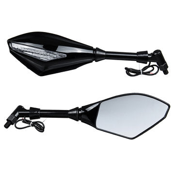 Pair 10mm/8mm Motorcycle LED Mirrors Turn Signal Integrated Indicator Light... (COLOR.: BRIGHTBLACK)