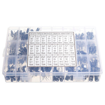 545PCS 50V 25V 16V 10V Inline Type Electrolytic Capacitor Assorted Kit 0.1UF-1000UF 24value Electrol