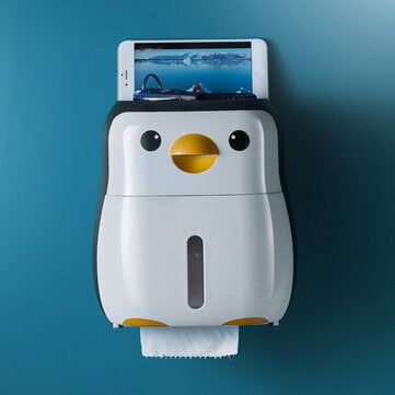 Toilet Paper Holder Cartoon Penguin Tissue Box Wall Mounted Roll Paper Shelf Bathroom Storage Rack