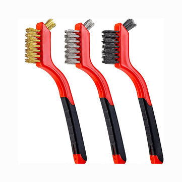 3pcs Wire Brush Set Stainless Steel Copper Wire with Curved Handle Grip Polishing Ru... (COLOR: RED)
