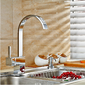 Square Chrome Brass Kitchen Bathroom Hot Cold Water Switch Basin Mixer Tap