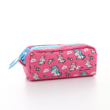 Cartoon Unicorn Canvas Large Capacity Creative Pencil Case (COLOR.: ROSE)