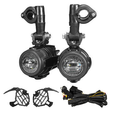 Front LED Auxiliary Fog Spot Lamp Aluminum Alloy With Light Protector Guard Cover Harness For BMW R1