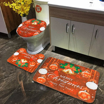 3pcs Bathroom Rug Mats Set Christmas Decoration Anti-slip Toilet Rug Floor Mat