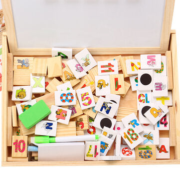 Wooden Magnetic Puzzle Kids Multifunctional Educational Learning Box Double-sided Drawing Board Educ