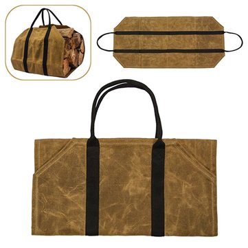 khaki Firewood Carrier Log Carrier Wood Carrying Bag for Fireplace 16oz Waxed Canvas