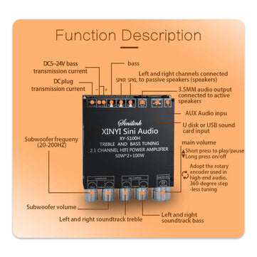 XY-S100H TPA3116D2 50Wx2+100W 2.1 Channel bluetooth Audio Power Amplifier Module High and Low Bass S