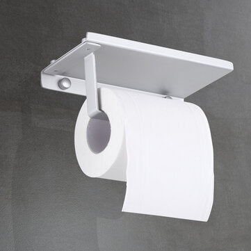 Aluminum Toilet Paper Punch Free Holder With Phone Shelf Wall Mounted Bathroom Accessories Tissues R