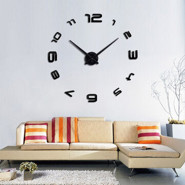 Large DIY 3D Wall Clock Home Decor Mirror Sticker Art Decorative Clock (COLOR.: BLACK)