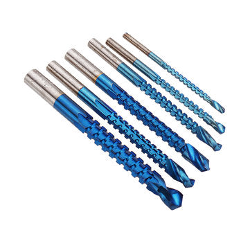 Drillpro 6Pcs 3-8mm Blue Nano Coated Grooving Drill HSS Woodworking Drill Bit Plastic Metal Hole Gro