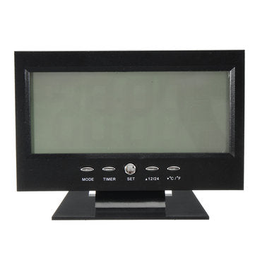 LCD Digital Table Clock + Calendar Temperature Alarm Sound Sensor Light Up Black
