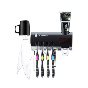 1.2W UV Solar Toothbrush Toothpaste Dispenser Bathroom Accessories Toothbrush Ste... (COLOR.: BLACK)