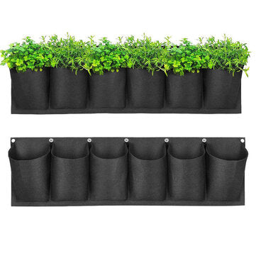 6 Pockets Wall Hanging Planting Felt Bag Plant Grow Garden Supplies Bag