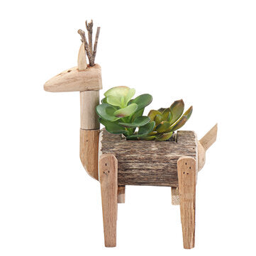 Mini Wooden Potted Plant Deer Shaped Home Furnishing Flower Pots Living Room Office Desktop Plant Or