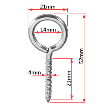 10Pcs M4 52mm 304 Stainless Steel Self Tapping Screw Eye Bolt Ring Hook with Expansion Pipe