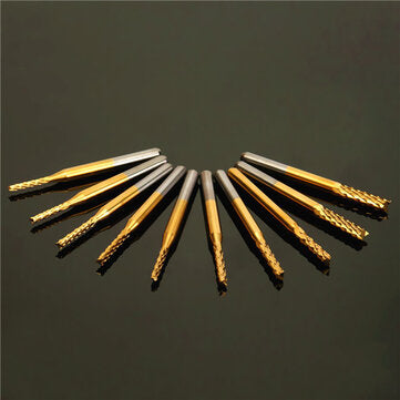 Drillpro DB-M13 10pcs 0.8mm-3mm Carbide End Mill Engraving Bits For CNC Rotary Burrs