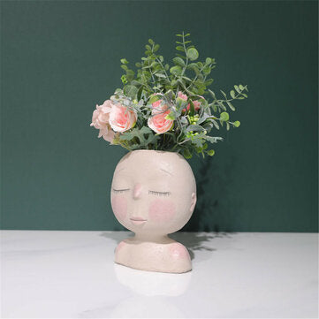 Nordic Doll Shaped Flower Pot Sculpture Flower Pot Art Vase Home Decor Succulents Head Shaped Vase O