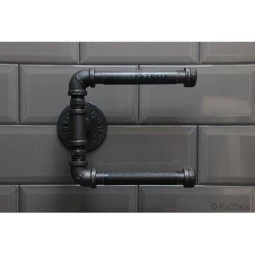 Urban Industrial Retro Steampunk Pipe Antique Double Toilet Roll Holder Paper Shelf Holder