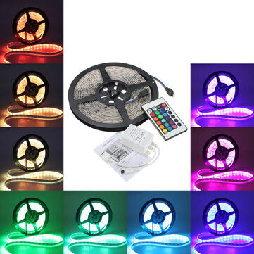 5M 5050 RGB Waterproof 300 LED Strip Light DC12V+24 Key IR Remote Controller for Outdoor Use