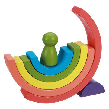 Rainbow Arched Building Block Combination Wooden Children`s Educational Colorful Semicircle Building