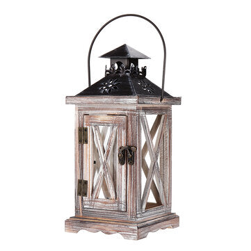 Vintage Tea Light Wooden Candle Holder Moroccan Hanging Iron Lantern Home Decor
