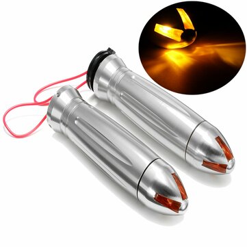 7/8inch Aluminum Hand Grips Turn Signal Light For Harley/Yamaha/Honda/Suzuki  (COLOR.: SILVER)