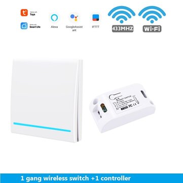 SMATRUL White 433Mhz Smart Push 1Gang Wireless Switch Light + 1 RF Remote Control