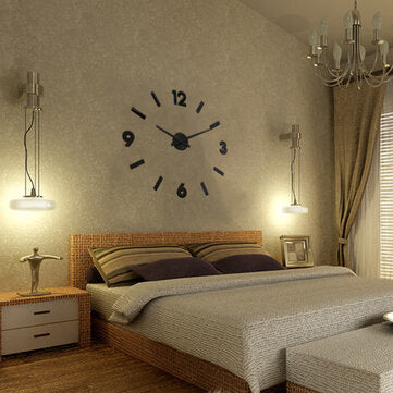 DIY 3D Wall Clock Modern Large Home Decor Sticker Frameless Black Mirror For Offi... (COLOR.: BLACK)