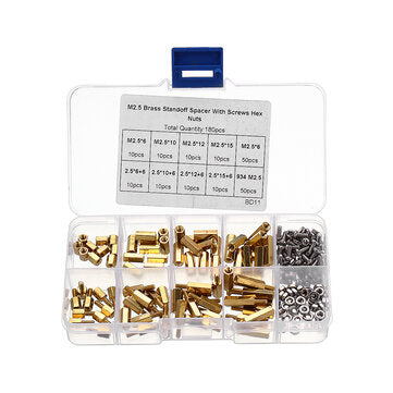 Suleve M2.5BH1 180Pcs M2.5 Brass Male-Female Hex Column Standoff Support Spacer Pillar Cross Scre