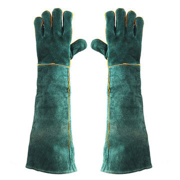60cm Cowhide Electric Welding Gloves Leather Gear Mitten Long Heat Protect Warm