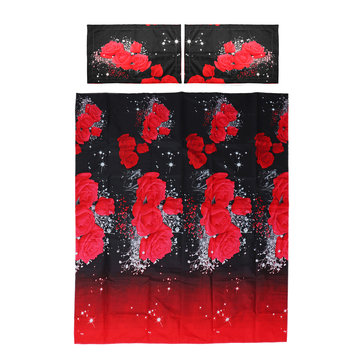 3D Printed Bedding Sets Bedclothes Red Rose Bed Sheet Cover With 2 Pillowcases