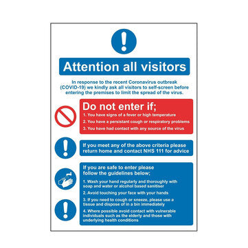 Waterproof Health & Safety Sticker Details about Attention All Visitors Sign A4 Size