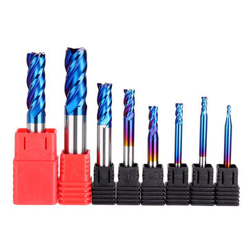 Drillpro 8PCS HRC55 Blue Nano Tungsten Carbide 4 Flute End Mill Set R1-R6 Milling Cutter CNC Router