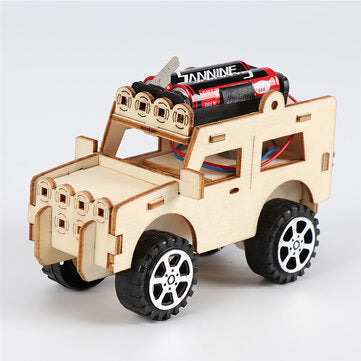 DIY Wood Electric Car Assembled Scientific Painted Color Exercise Hands-on Ability Experiment Kids E