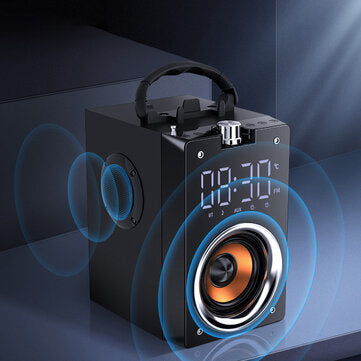 Bakeey Portable Digital Display Alarm bluetooth Speaker 3D Heavy Bass Support FM/TF/USB/AUX Play