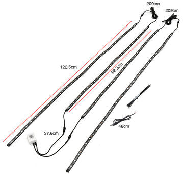 90x120cm 15W APP bluetooth 126LED RGB Under Car Tube Underglow body Strip Light Kit Wireless Control