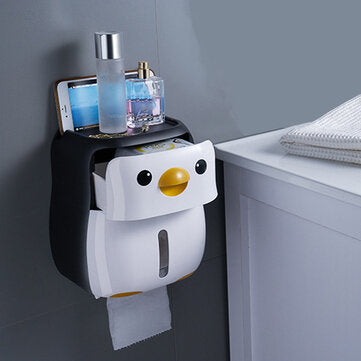 Toilet Paper Holder Cartoon Penguin Tissue Box Wall Mounted Roll Paper Shelf Bathroom Storage Rack